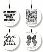 Black Christian Round Car Air Freshener 4 Pcs, Girly Black Bow Floral Religious Hanging Air Freshener for Cars Closet Drawer Books, Cute Preppy Christian Car Accessories Mirror Decor for Women