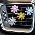 4 Pieces Daisy Flower Air Vent Clips, Cute Colorful Car Air Freshener Clip & Diffuser, Boho SUV Outlet Vent Decorations, Charm Car Inter Decor Accessories for Girls Women