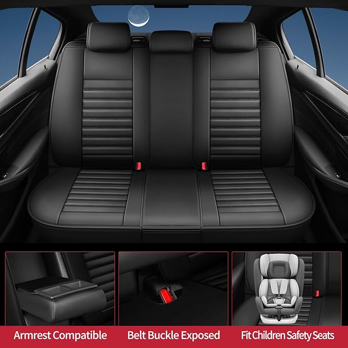 Fit HRV Car Seat Covers for Honda HR-V 2016-2024 2025 2026 - Upgraded Premium Waterproof & Breathable Leather, Airbag Compatible, All-Weather Seat Cushion Protector (Full Set, Black)