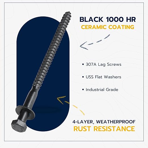 5/16 x 6 (50 Pack) Lag Screw Kit, 50 Screws and 50 Washers, Ceramic Black Ruspert Coating for Exterior Use, Meets ASTM A307 and ASME B18.2.1, Industrial/Commerical Grade by Makers Bolt