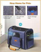Morpilot Cat Carrier - Soft Sided Cat Carrier Large for Big Medium Cats and Puppy up to 18lbs, Pet Carrier with Safety Zippers, Foldable Bowl, Airline Approved Large Dog Carrier - Dark Blue