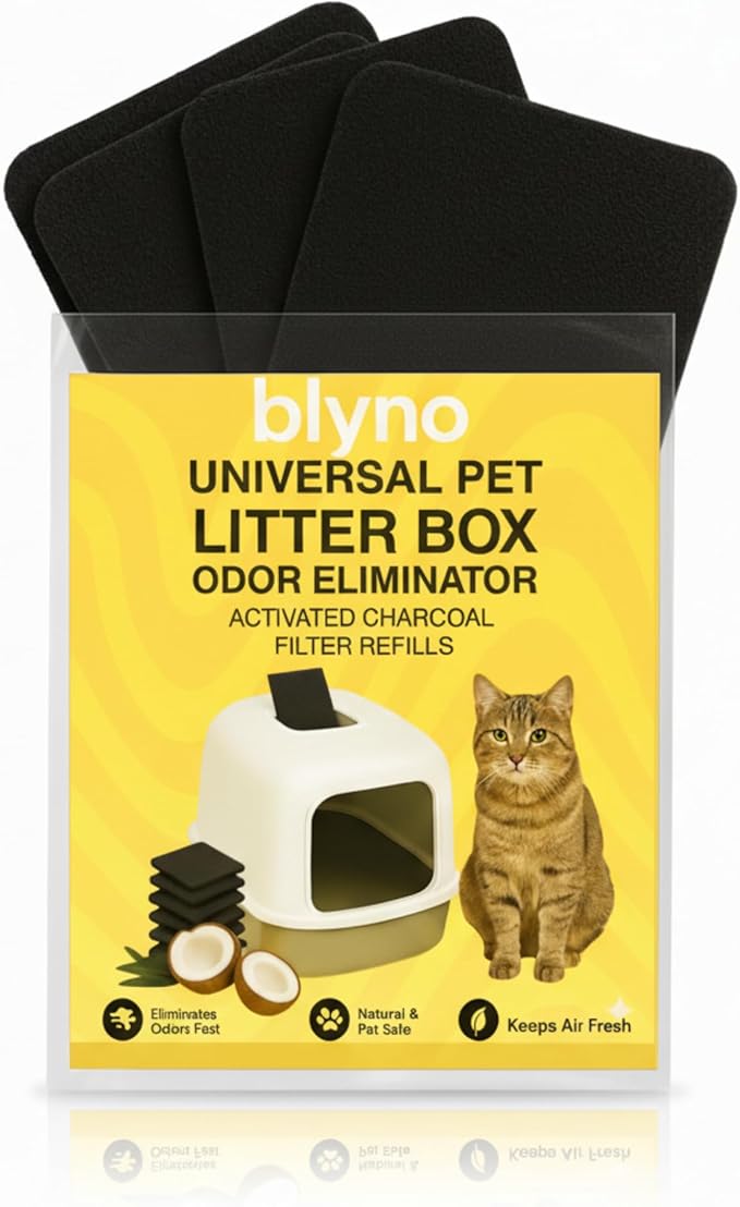 Blyno Lasts Up to 2 Years - Upgraded Universal Odor Eliminator for Hooded Cat Litter Box Deodorizer,Natural Coconut Shell Activated Charcoal, Cat Toilet Odor Eliminator for Automatic Litter Box