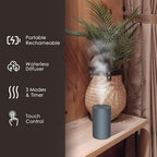 Waterless Essential Oil Diffuser, 7 Colors LED Light, Battery Powered Mini Scent Air Machine, Aromatherapy Mist Diffuser for Home Room Car Office (Grey)