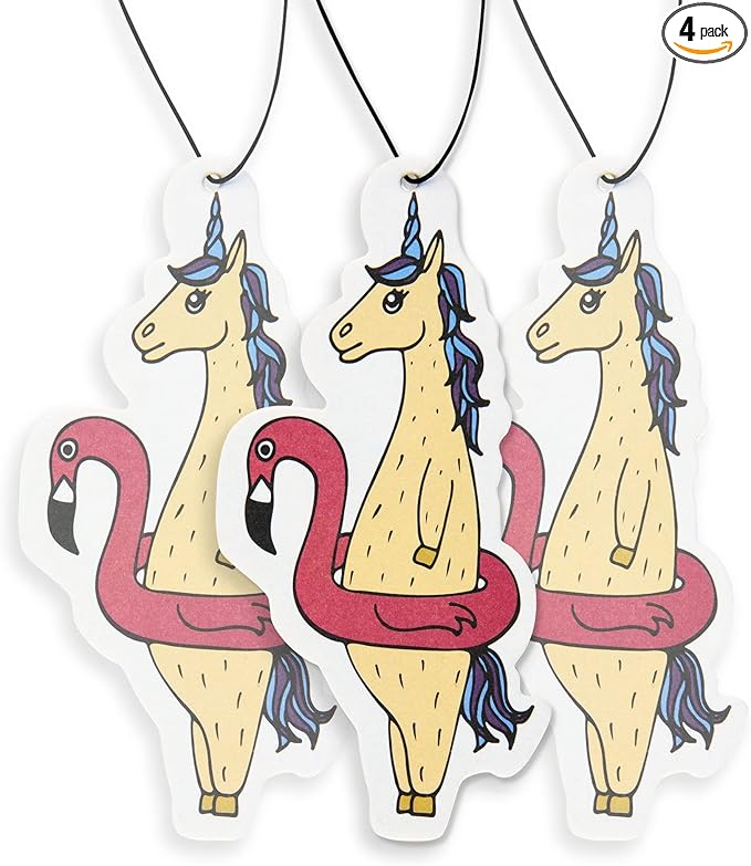 Cute Funny Unicorn Flamingo Car Air Freshener 4 Pack Scented With Premium Oils By Fresh Fresheners