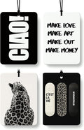 Trendy Black and White Car Air Freshener 4 Pcs Coconut Scented, Funky Y2k Leopard Car Accessories Mirror Decor for Women, Preppy Girly Hanging Air Freshener for Cars Closet Drawer Books