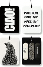 Trendy Black and White Car Air Freshener 4 Pcs Coconut Scented, Funky Y2k Leopard Car Accessories Mirror Decor for Women, Preppy Girly Hanging Air Freshener for Cars Closet Drawer Books