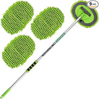 62'' Car Wash Brush with Long Handle Chenille Microfiber Car Wash Mop Mitt Kit Scratch-Free Car Cleaning Brush Care Kits with Replacement Head Supplies for Cars RV Truck Boat