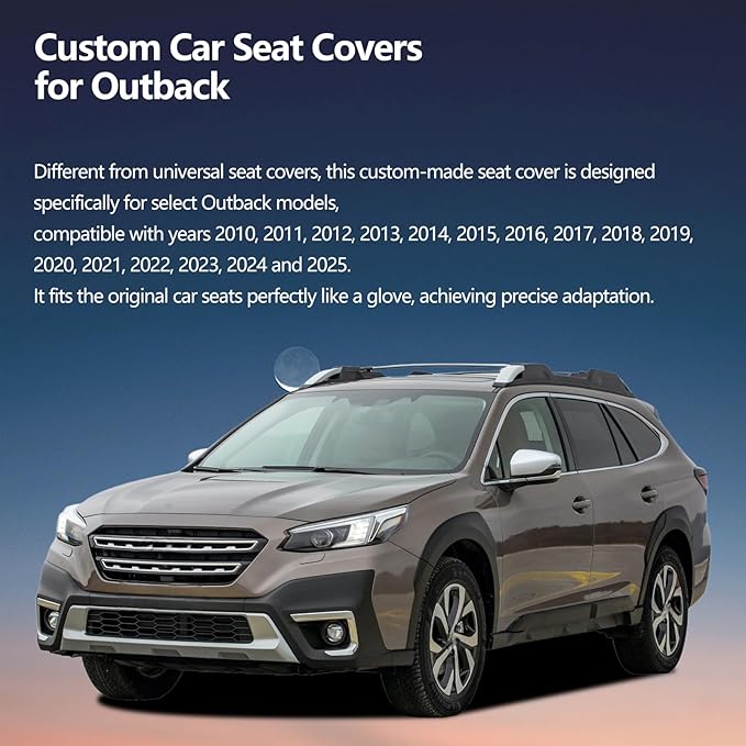 Fit Outback Car Seat Covers for Subaru Outback 2010-2024 2025 2026 - Upgraded Premium Waterproof & Breathable Leather, Airbag Compatible, All-Weather Seat Cushion Protector (Full Set, Black)