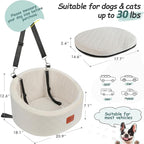 Dog Car Seat for Small Dogs Up to 30 Lbs,Ultra Soft Fabric Fill in Comfy Memory Foam,Happy Pet Ride,2 Safety Dog Leashes,Fully Detachable and Washable,Anti Slip Base(Beige)