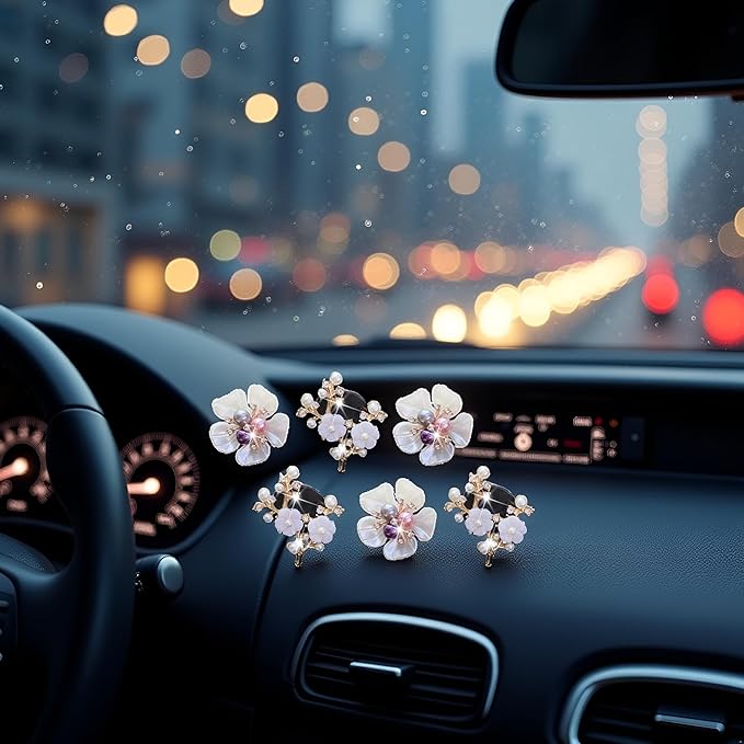 6 Pcs Bling Flower Air Vent Clips, Cute Daisy Car Air Fresheners Vents Clips Car Diffuser Rhinestone Car Interior Decoration Charm Diamond Decor Bling Accessories for Women Girls, Decorations
