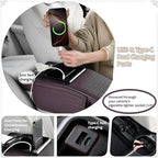 2026 Enhanced Car Center Console Armrest Cushion with USB& Type-C Charging, PU Leather Console Pad with Cup Holders, Storage& Tissue Outlet for Most Vehicles (Flat Version, Orange)
