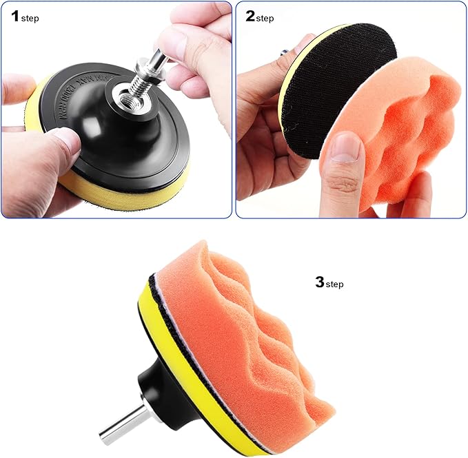 OCR 10Pcs 4 inch Car Polishing Pad Kit, Sponge and Wool Polishing Pad Set with M10 Drill Adapter, Car Buffer Polisher Drill Buffing Kit for Polishing,Waxing,Sealing Glaze