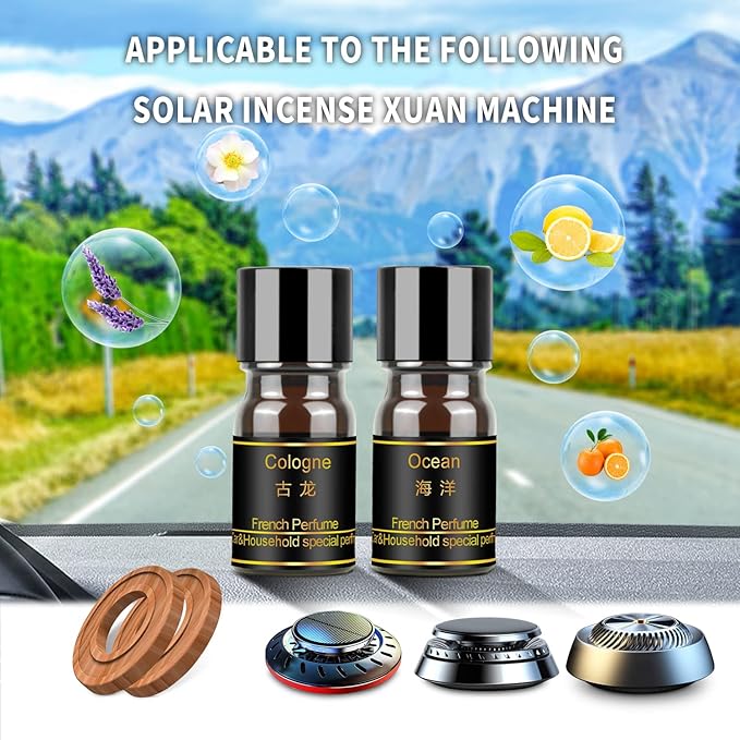 Kwak's Car Air Freshener,Rotating Solar Aromatherapy Essential Oil Diffuser Scent with Extra 4 Bottle Solar Car Air Freshener Refill