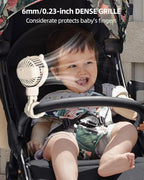 Portable Stroller Mini Fan, Small Rechargeable Personal Cooler w/ 360° Rotation, Baby Essentials for Car Seat, Crib, Bike, Treadmill, 3-Speed Battery Powered Stroller Accessories, Beige