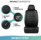 Road Comforts Car Seat Cover, Leather Car Seat Cover Full Set, Automotive Seat Covers, Airbag Compatible Universal Fit for Most Cars (Black)