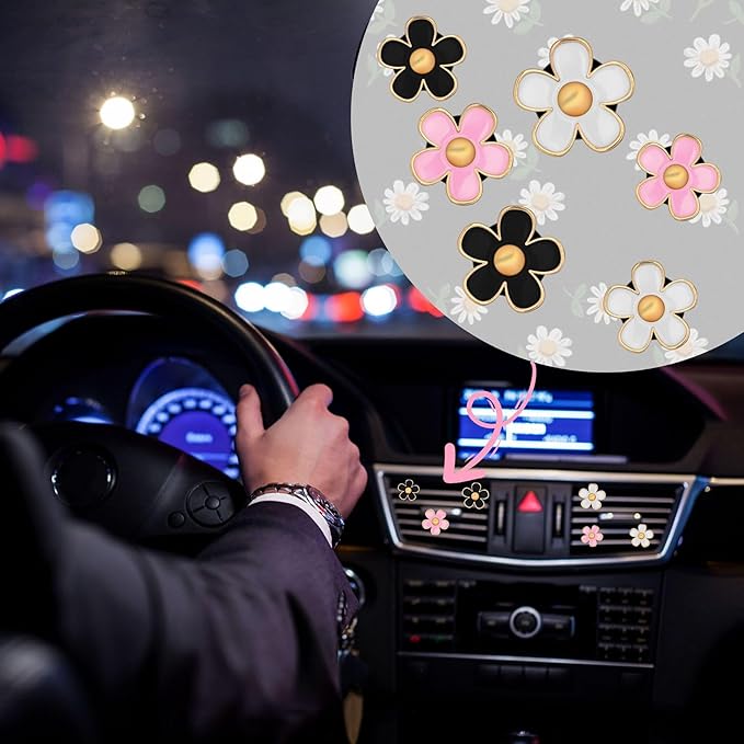 4PCS Daisy Flower Air Vent Clip Air Conditioning Outlet Clip Car Air Freshener Clip Car Interior Decor Charm Colorful Car Interior Accessories for Girls Women (Pink)