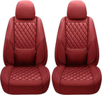 Car Seat Covers Front Pair,Universal Fit for Cars,SUVs,Trucks,and Sedans,Faux Leather Car Seat Cushion Compatible with Airbags,Waterproof Car Seat Protector,Wine Red