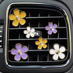 Daisy Air Vent Clips - 6 Pc Cute Flower Car AC Outlet Clip Car Freshener Clip Charm for Girls Women (Yellow, Purple, White)