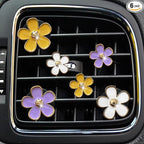 Daisy Air Vent Clips - 6 Pc Cute Flower Car AC Outlet Clip Car Freshener Clip Charm for Girls Women (Yellow, Purple, White)