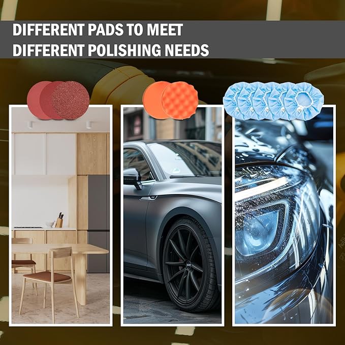 Cordless Car Buffer Polisher, 2x2000mAh 21V Batteries 5 Inch Random Orbital Polisher for Car Detailing, Waxing, Polishing, Scratch Removing, 6 Variable Speed Car Buffer Polishing Kit