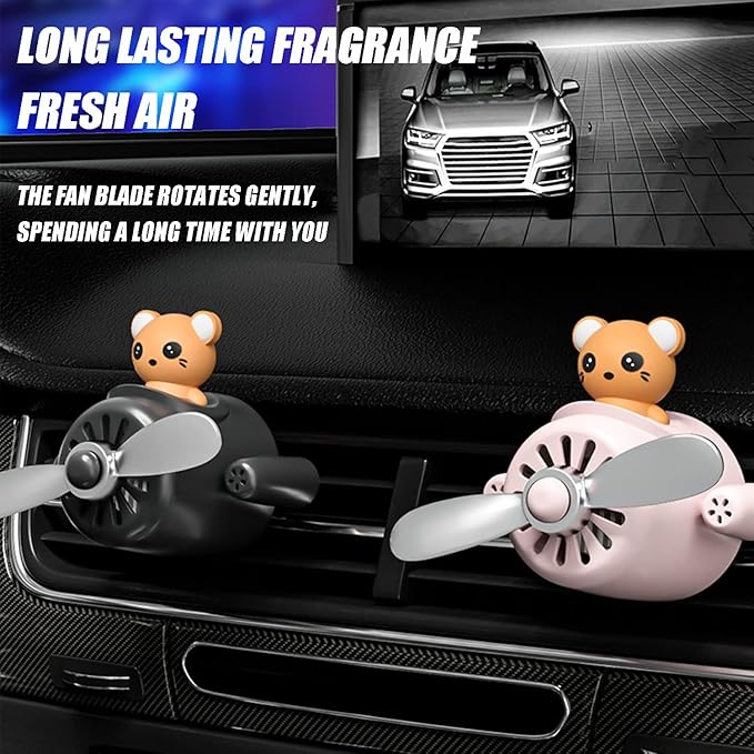 Car fragrance diffuser pilot air outlet cartoon rotating fan leaf perfume cute shape freshener with 2 fragrances (R3-PINK) 1 Count