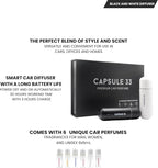 Car Perfume Diffuser, (UPGADED) Air freshener, Waterless Diffuser, Smart Ultrasonic Air Freshener with 6 Premium Fragrances, Automatic (On/Off), Car Gift for Men and Women (Black)