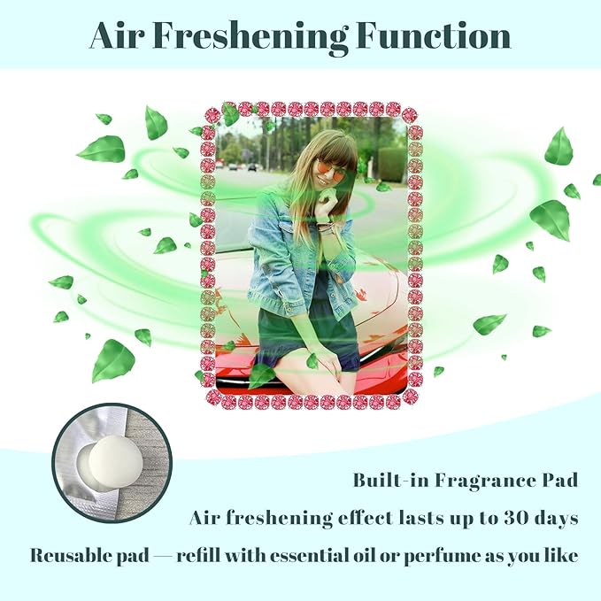 Custom Rhinestone Car Vent Clip Air Freshener with Photo – Personalized Acrylic Picture Frame for Car Interior Decoration Accessories, Rectangular Shape (Red, One Size)