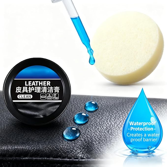 XIRUJNFD 160g/5.6oz Cleaning and Care Cream for Leather Care Conditioner, Restores & Protects for Dashboard, Steering Wheel Protection, Bag, Clothing, Sofa, Furniture, with Towels & Sponges (2)