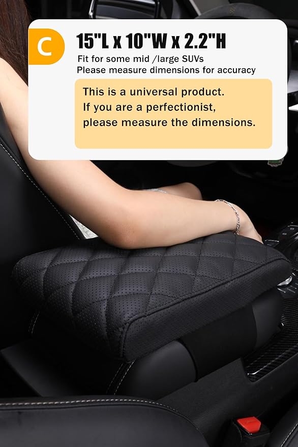 Car Center Console Cover/pad Genuine Leather,Universal Armrest mat, Adjust driving posture Cushion,Protector box,Memory Foam,Real cowhide,Relieves shoulder/arm fatigue,boosting driving safety