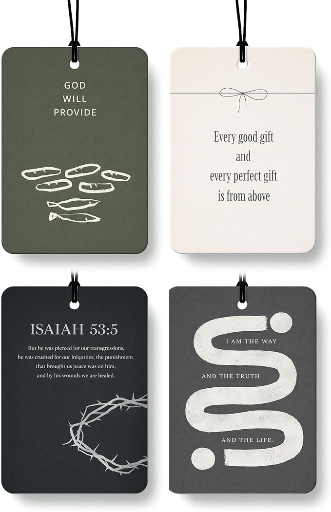 Neutral Christian Car Air Freshener 4 Pcs Coconut Scented, Religious Faith Bible Verse Car Accessories Mirror Decor for Women Men, Christian Hanging Air Freshener for Cars Closet Drawer Books