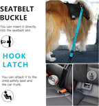 AUBELL Dog Seat Belt for Car,2 Pack Set 3-in-1 Adjustable Reflective Bungee Heavy Duty Dog Car Harness Tether with Clip Hook Latch & Buckle,Swivel Zinc Alloy Carabiner,Black+Blue