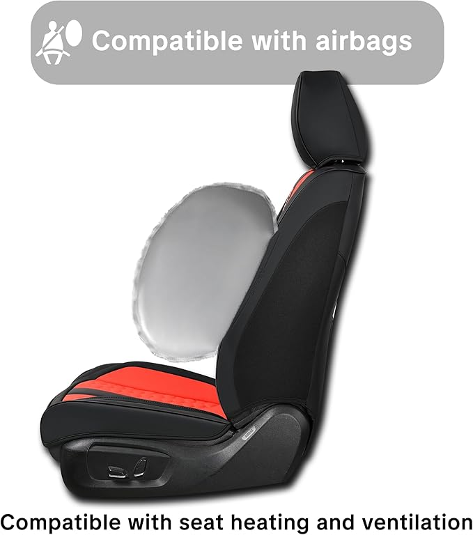 Car Seat Cover Set, Red Automotive Interior Accessories, Universal Fit, with Lumbar Support, Premium Nappa Leather, Waterproof, Non-Slip, Easy Installation, Fits SUVs, Pickups, Sedans