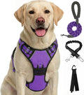 FURRYFECTION Plaid Dog Harness for Medium Dogs, Reflective No Pull Adjustable Pet Vest with Front Clip, Leash, Easy Control Handle and Seat Belt, Purple, M