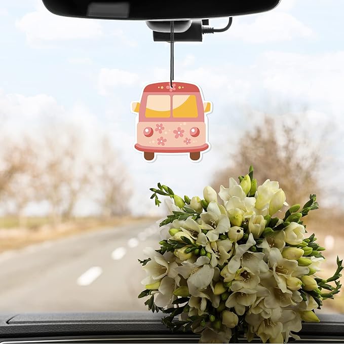 Demissle 24 Pcs Boho Hippie Car Air Fresheners Bulk Cute Groovy Hanging Air Freshener Pink Rainbow Scented Fresheners Rearview Mirror Decor for Women Gift Car Accessories