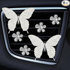 U&M 6 pcs Butterfly Flower Air Vent Clip Set Daisy Flower Air Conditioning Outlet Clip Car Air Freshener Clip Charm Floral Interior Decoration Accessories for Women (Silver)