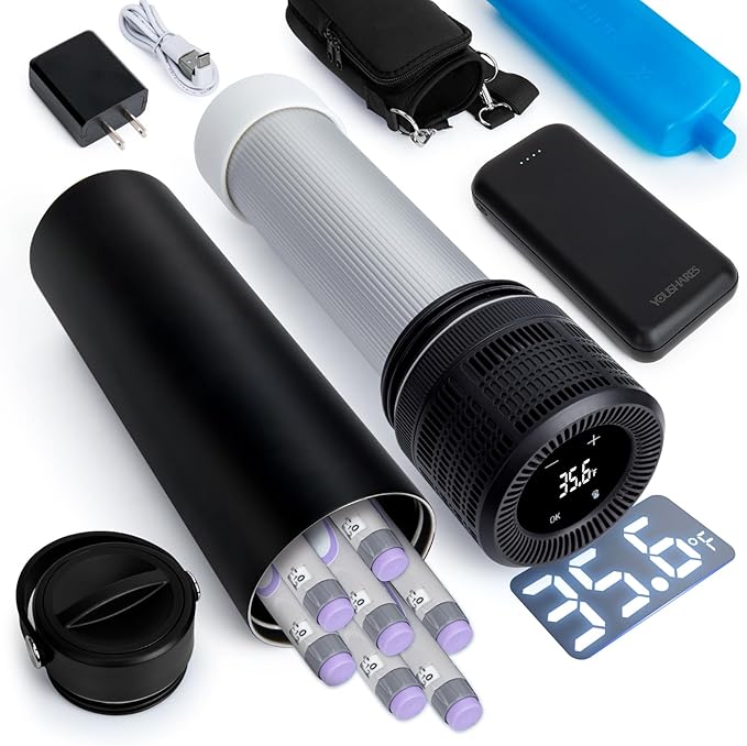 YOUSHARES Electric Insulin Cooler Travel Case, 35-68°F Custom & Display Temperature Medical Cooler with Power Bank & USB Charger, TSA Approved Diabetic Medication Refrigerator with Biogel Ice Pack