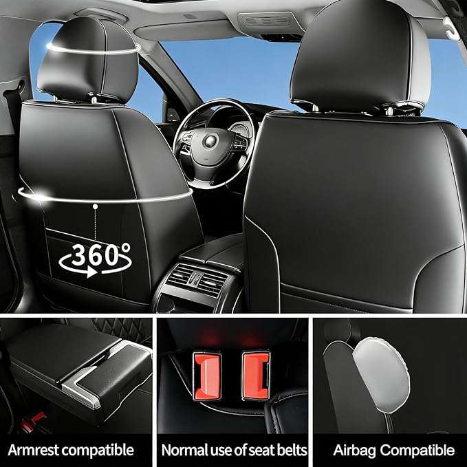 Fit for Equus Seat Covers Compatible with Hyundai Equus 2011-2016 - Waterproof Breathable Leather Automotive Seat Cushions Protector,Airbag Compatible,Only 2 Front seat Covers(Black)