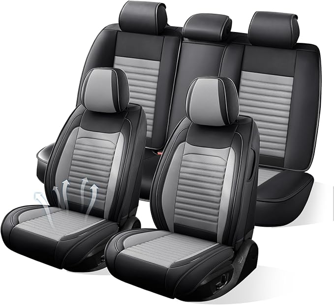 Car Seat Covers Full Set Fit for Toyota Venza 2009-2026, Premium Faux Leather Car Seat Protector,Breathable Anti-Slip Full Wrapping Edge Seat Covers(Black&Gray,Full Set)