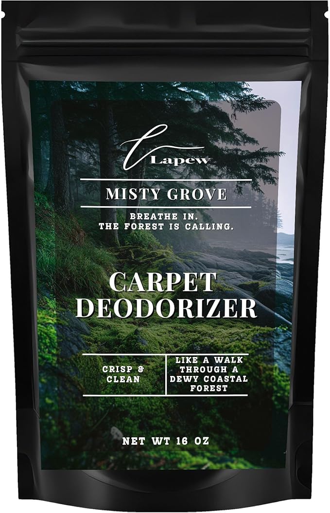 Lapew Misty Grove Carpet Deodorizer Powder - Pet Safe Freshener for Vacuuming | Scented Odor Eliminator for Home | 16 oz