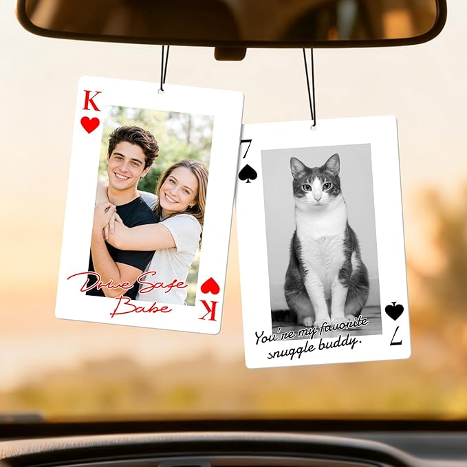 HINFKA Custom Air Fresheners with Picture, Personalized Double Sided Photo Air Freshener, Customized Gifts for Men Women Pet Lovers (Playing card–style design)