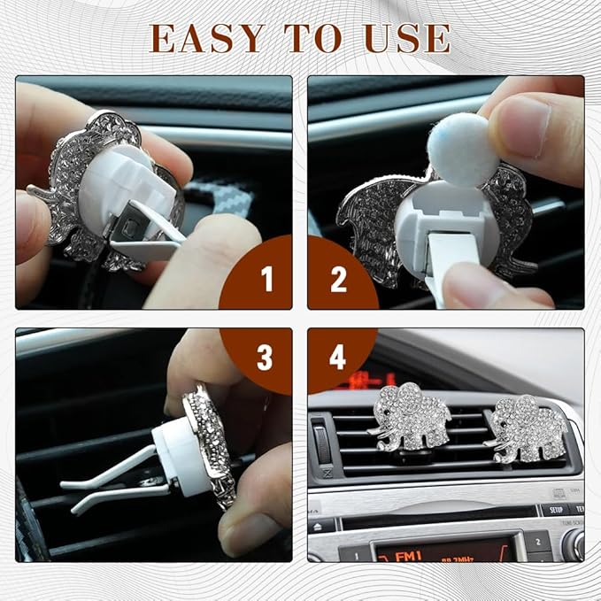 2PCS Elephant-Shaped Car Vent Clip with Rhinestone, Car Vent Accessories, Elephant Design Auto Air Freshener Diffuser, Rhinestone Air Conditioner Outlet Clip for Women Girls (Silver, Elephant)