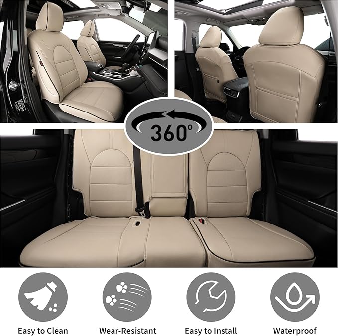 EKR Camry Seat Covers for Toyota Camry SE,LE 2025 2026 Waterproof Leather Car Seat Cover Full Set for Trucks SUV-Faux Leather (Beige)