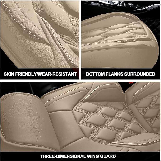 AOMSAZTO Car Seat Covers 2 Front Seats Custom Fit for Chevrolet/Chevy Traverse 2018-2026 Leather Car Seat Cover Seat Cushion Protector Airbag Compatible Waterproof Beige