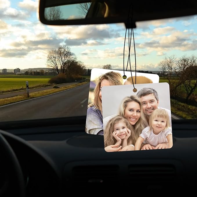 Custom Air fresheners with Picture - Personalized Photo Air Freshener for Car,Personalized Double Side Photo Text for Car Bathroom, Wardrobe Gifts for Boyfriend Men Women (Square, personalized)