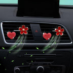 4PCS Car Air Vent Clips with Fragrance Pads, Cute Flower Car Air Fresheners Vents Clips Diamond Vent Clip Auto Interior Decor Charm Bling Auto Accessories Decoration for Women (Red)