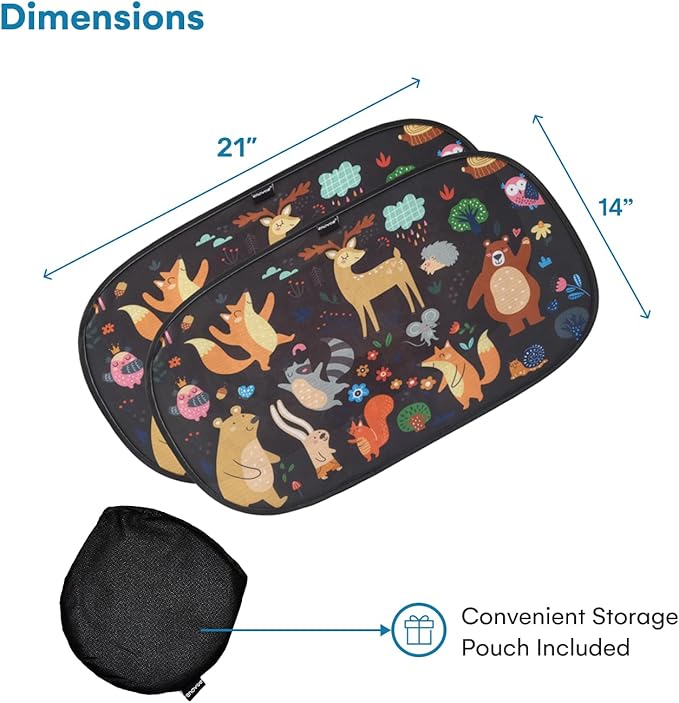 Enovoe 2 Pack Animals Cartoon Car Window Sun Shades for Kids - 21x14 Inches - Baby Sun Shades - Glare and UV Rays Protection Car Window Shades, Suitable for SUVs, Minivans and Full Size Cars