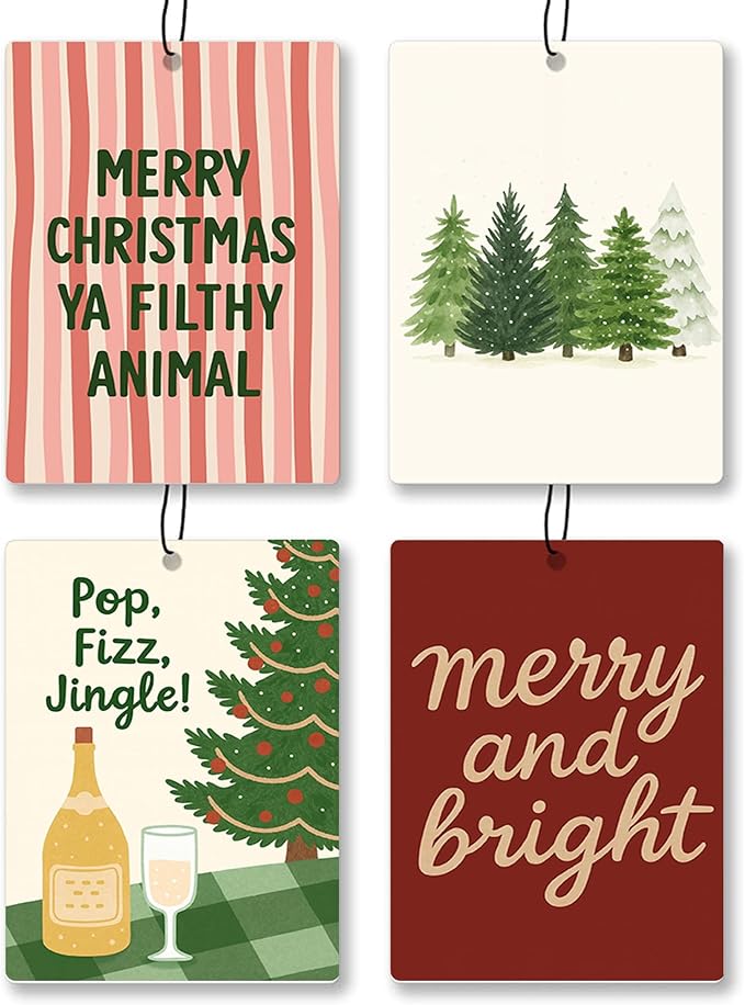 Gilry Christmas Car Air Freshener 4 Pcs - Christmas Tree Winter Merry and Bright Air Freshener Hanging Decor for Cars Closet Drawer Books, Gilry Santa Car Accessories Mirror Decor for Women