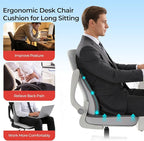 Car Seat Cushion & Lumbar Support Set, Memory Foam Seat Cushion for Long Sitting & Driving, Ideal for Truck Bus Van Drivers, Office Chair Cushion Set (Gray) (White)