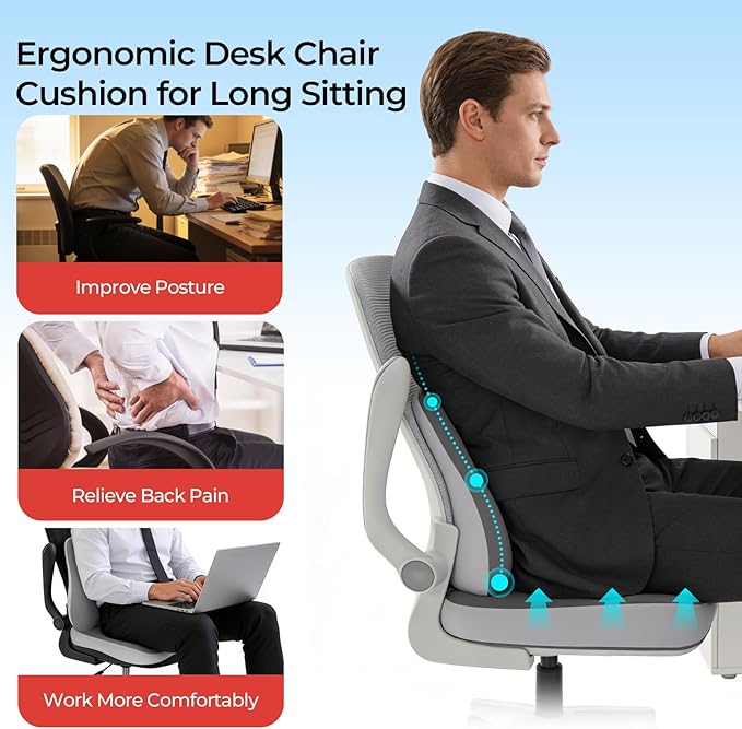 Car Seat Cushion & Lumbar Support Set, Memory Foam Seat Cushion for Long Sitting & Driving, Ideal for Truck Bus Van Drivers, Office Chair Cushion Set (Gray) (Gray)