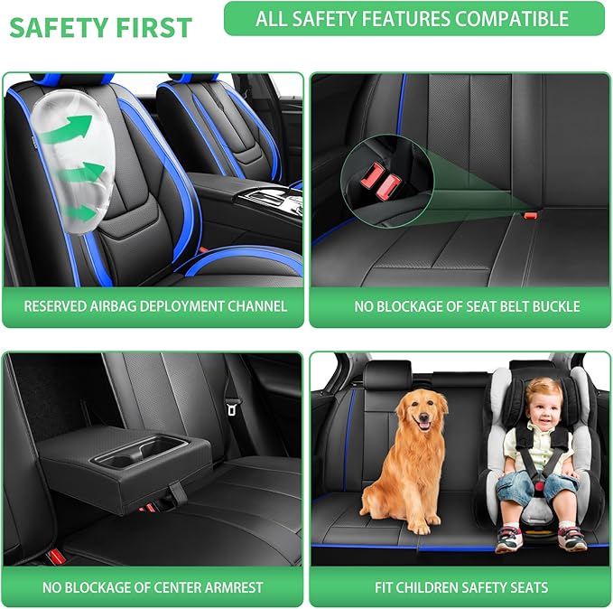 Fit Passport Car Seat Covers for Honda Passport 2019-2025 2026 -Upgraded Premium Waterproof & Breathable Leather,Airbag Compatible,All-Weather Seat Cushion Protector,2 Front/Black-Blue